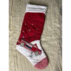 Christmas Stocking Firetruck Cottage Patchwork Vintage Style Classic Decor